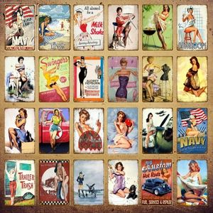Vintage Sexy Lady Metal Tin Sign Poster Sexy Woman Tin Signs Chic Art Painting Cafe Pub Bar Club Casino Wall Home Decor Garage Man Cave Home Wall Decor Size 30X20CM w01