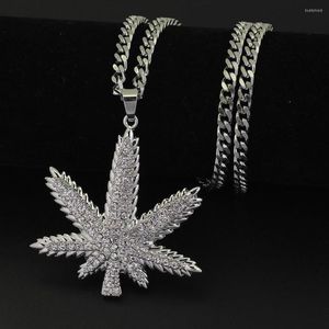 Pendant Necklaces Hip Hop Chain For Men Leaf Statement Gold Color Stainless Steel Iced Out Hippie Kpop Jewelry Cuban