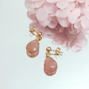 Brincos do garanhão lii ji Strawberry Quartz Teardropamerican 14K Gold cheio de ouro simples para desgaste diário