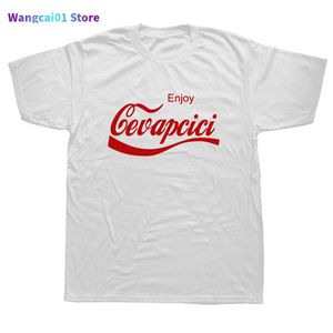 Camisetas masculinas desfrutam de camiseta vermelha cevapcici para homens algodão novo tee cool cola parody retro vintage balkan croácia sérvia macedonia cevape 0228h23