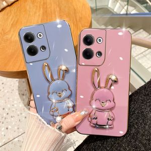 6D Plating Soft TPU Cases Rabbit Bracket Stand Shockproof Camera Protective For iPhone 14 13 Pro Max 12 11 XR XS 8 Plus Samsung S23 Ultra A14 A34 A54 A13 A23 A33 A53 A73