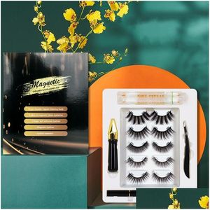 Falsche Wimpern Unsichtbare Magnetwimpern mit Make-up-Boxen 5 Paar magnetische Eyeliner-Geschenkbox-Set Drop-Lieferung Gesundheit Schönheit Augen Dhpo4