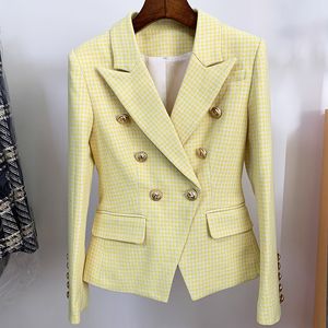 Kadınlar Suits Blazers High Street Est 2023 Moda Tasarımcı Ceket Aslan Düğmeleri Çift Kruvaze İnce Takım Tüvit Houndstooth Blazer 230228