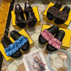Designer Sandles Slides Sandals Famous deisgner Women Brown Satin Slidders Sandal Flip Flop Slippers pink blue Feel flat Scarf Silk fabric Comfort Sandale Shoes