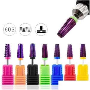 Accessori per trapano per unghie 5 in 1 punte Carburo di tungsteno rivestito viola Testa affusolata per unghie per manicure Pedicure Smalto gel per cuticole R Dhfrs