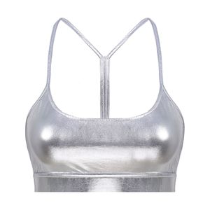 Kobiety bluzki koszuli czyste srebrne paski spaghetti bez rękawów y kształt topy otwarte z tyłu błyszcząca metalowa ćwiczenie siłowni sport sport
