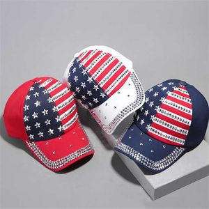 Nietenkappen 3 Farben Präsident Hüte machen Amerika großartig Diamant Bling Flagge Baseballkappe Reise Strand Sonnenhut Unisex 45452