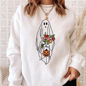 Pontas de duas peças de duas peças Floral Ghost Sweetshirt Funny Halloween Crewneck Fall Gift Sweater Pumpkin Shirt 230227
