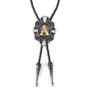 Neckband Gyllene Initial Letter A TO Z Antique Silver Western Cowboy Rodeo Bolo Tie Justerbara nyhetsskydd för män Tillbehör Gåvor J230227