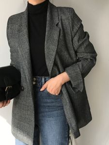 Женские костюмы Blazers Spring Женщины повседневная клетчатая элегантная формальная куртка офисные дамы винтажные бизнес -бизнес Blazer Femme мода