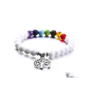 car dvr Beaded Strands Fashion Colorf Beaded White Black Crystal Stone Strand Charm Bracelet For Women Men Natural Healing 7 Chakra Bangles Dhwve