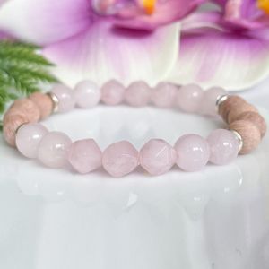 Strängar MG1796 8 mm Natural Madagaskar Rose Quartz Rosewood Pärledarmband