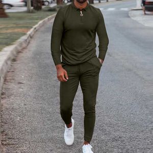 Herrspåriga hösten Slim Men Set Casual Sportswear Long Sleeve Shirt Pants Two Pieces Set Solid Male Tracksuit Jogger Sweatsuits My462m