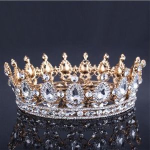 Luxe vintage gouden bruiloft kroon legering bruids tiara barokke koningin koning kroon goud kleur strass strass tiara crown184i