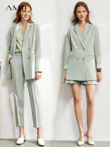 Womens Two Piece Pants Amii Minimalism Spring Female Office Lady Blazer Women Vneck Tanks Womens pants Female Shorts Sold Separately Blazers 12060909 230227