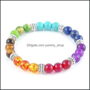 Minchadas 7 Chakra Aura Healing Crystal Yoga NCE Bracelete elástica Homens e mulheres 8mm10mm cura simples 12pcs Drop Drop Jewelry Bracelet Dhqg4