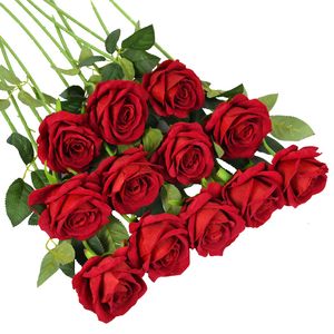 Decorative Flowers Wreaths 5/10Pcs Artificial Bouquet Red Silk Fake Rose Flower for Wedding Home Table Decoration Christmas Valentine's Day Gift 230227