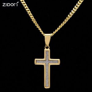 Pendant Necklaces Stainless Steel Gold Color Bling Cross Hip Hop Gifts 60cm Long Link Chain Fashion Men And Women Jewelry