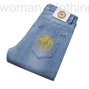 Men's Jeans Designer Spring and Autumn New European Embroidery Slim Fit Feet Elastic Pants Korean Fashion Brand D184