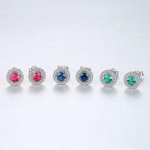 New Modern Style Colored Gemstone Round Design Stud Earrings Micro-set Shiny Zircon Women s925 Silver Earrings Luxury Jewelry Gift Accessories