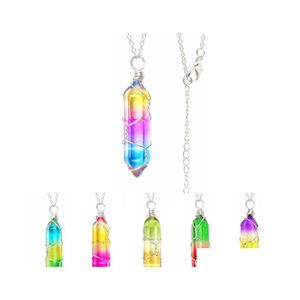 car dvr Pendant Necklaces Wholesale Gradient Colored Glass Crystal Hexagon Charms Trendy Sier Golden Wire Wrap Pendants Collars For Women Dr Dhez7