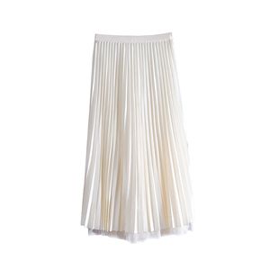 2023 Spring Summer Elastic Waist Skirt Black / Beige Tulle Bow Embroidery Pleated Mid-Calf A-Line Casual Skirts N3F282501