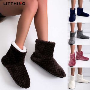 Slippers House Home Slippers Women Winter Cotton Plush Anti Skid Indoor Fluffy Fur Warm Slippers Black Female Shoes Fuzzy High Boots 2022 Z0215