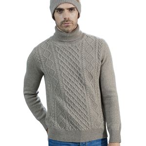 Men's Sweaters Fashion TurtleNeck Men's Knitted Sweaters Cashmere Sweater 100% Merino Wool Thick Knit Pullover Winter Fall Male Jumper Clothing 230228