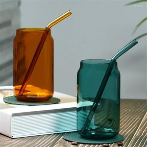 Copos de vinho alto borossilicato suco de suco de leite xícara de leite com palha transparente cola lata em forma de água potável caneca de caneca no escritório drinques