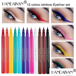 Eyeliner Handaiyan 12 kolorów matowy płynny ołówek Zestaw wodoodporny Rainbow Cukier