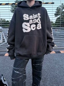 Designer Fashion Hoodie Saint Michael American High Street Vintage Letter Foam Print Loose Hooded Sweater For Men And Women