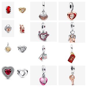 جديد شهير 925 نقي Silver Valentine's Scrub Red Love Learl مناسب لأساور Pandora البدائية DIY Jewelry