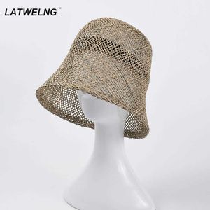 Szerokie brzegowe czapki kobiety pusta kapelusz plażowy na nadmorskie wakacje filtr przeciwsłoneczny Hat Hat Ladies Straw Bucket kapelusz Składany hurt G230227