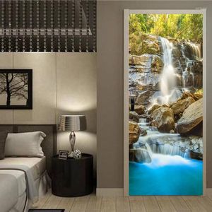 Sfondi Adesivo per porta in PVC Carta da parati Po Cascate 3D Paesaggio Natura Murales Soggiorno Studio Camera da letto dell'anziano Decorazioni per la casa