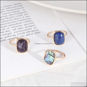 Cluster Rings Rec Purple Lapis Lazi Stone Abalone Shell Fashion Inner Dia 1.7Cm Gold Color Brincos Pendientes Jewelry For Women Drop Dhgop