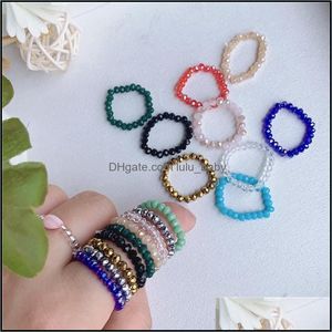 Cluster Rings Korea Light Luxury Fashion Glass Crystal Beaded Ring for Womens individualitet Elastisk cool stil Drop Leverans smycken DH3GT