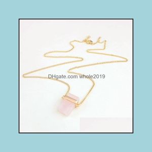 Pendant Necklaces Rec Rose Pink Quartz Necklace Crystal Stone Polishing Metal Druzy Exquisite Handmade Drop Delivery Jewelry Pendants Dhsw1