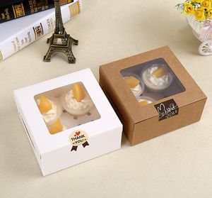 Gift Wrap 100 X 4 Cavity Clear Window Creative Kraft Brown & White Cupcake Boxes Muffin Packaging Box