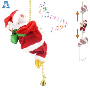 Plyschdockor jultomten klättring pärlor elektriska klättring jul figurdekoration för butik hem julgran hängande dekor med musik 230227