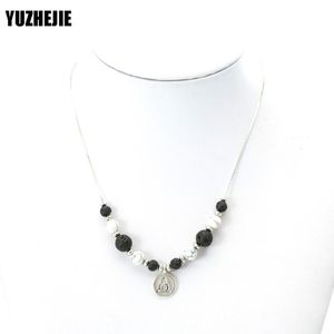 Ketten (10 Stück) Schwarzer natürlicher Lavastein-Anhänger Yage-Halskette für Frauen Perlenkette Männer Modeschmuck Statement
