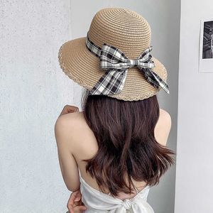 Wide Brim Hats New Hat Female Summer Sunscreen breathable straw Cap Fashion Sun Hat Tide Show Face Small Bow Knot All-match Sun Caps Student G230227