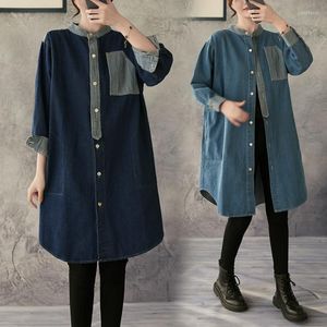 Women's Jackets Femmes Shirt Denim Coat Women Tunic Jeans Striped Long Sleeve Clothing Loose Button Cardigan 2023 Spring Tops