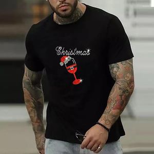 Erkek Tişörtleri Kaliteli Erkekler Moda Büyük Boy Tişörtleri Goblet Matkap Tee Üstler Kısa Kol O boyun Rhinestone Parti Erkekler Giyim Tshirt