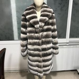 Kvinnors päls faux long coat kvinnor jacka vinter tjock varm verklig rex överrockar elegant chinchilla färg anpassade kvinnors kvinnorswomen's