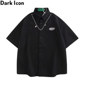 Camicie casual da uomo Camicia da uomo stile coreano tinta unita scura con catena Camicie estive con bottoni Uomo Z0224