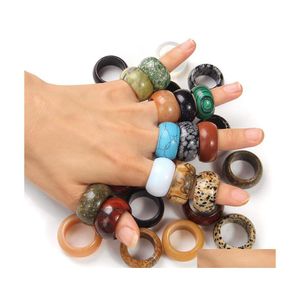 car dvr Band Rings Width 1216Mm Natural Crystal Stone Ring Aventurine Sodalite Red Agates Round Thin Set For Women Men Jewelry Party Gifts D Dhtow