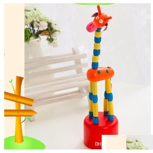 Strollers# New Colorf Wooden Blocks Rocking Giraffe Toy For Baby Stroller Toddler Kids Educational Dancing Wire Toys Pram Accessorie Dhmiz