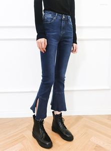 Frauen Jeans europäischer Stil blau hoher Taille Frauen Fischschwanzschlitz ausgestattet weibliche Hosen dünner Frühling Herbst S-3xl