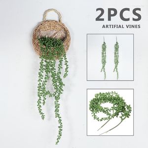 Dekorative Blumen 2pcs grüne künstliche hängende Pflanzenschnur Falte Sukkulent von Perlen Vine Greeny Wedding Home Decor