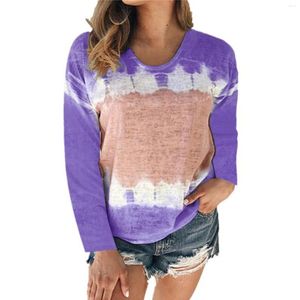 Koszule damskie swobodny długie rękaw jesienna zima moda luźna pullover codziennie gradient krawat barna luźna worka ekipa szyja miękka podstawowa damska top